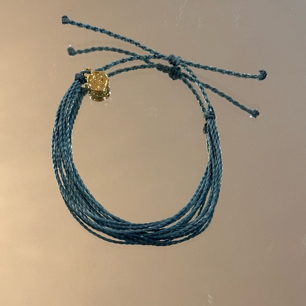 Pura Vida. Teal Multi-Strand Cord Bracelet with Gold Charm
